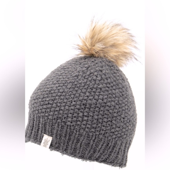Gortex Charcoal Knit Beanie with faux Fur Pop-Pom. 100% Acrylic. MPG4003971. - Picture 3 of 7